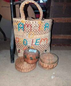 "Jamaica No Problem" woven bag and baskets