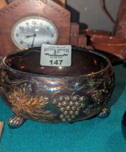 Grape and Cable carnival glass footed bowl