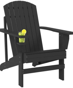 Classic Adirondack Chair Muskoka Chair, Garden Deck Chair with Cup Holder for Patio, Indoor, Backyard, Black