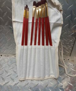 Set of red brushes in white pouch