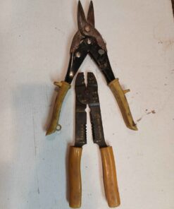 Yellow handle tin snips and wiring tool