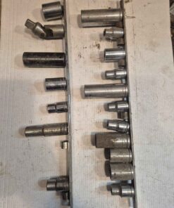 Qty 2 metal socket holders with assorted 1/2" drive sockets