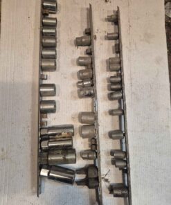 Qty 3 metal socket holders with assorted 1/4' and 3/8" drive sockets