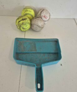 4 baseballs and dust pan
