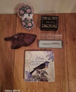 wood serving dish and assortment of other items