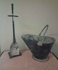 Metal pail for ashes and ash shovel