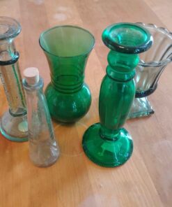 Green color glass vases etc