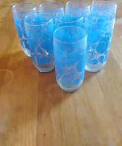 8 tall blue water glass set