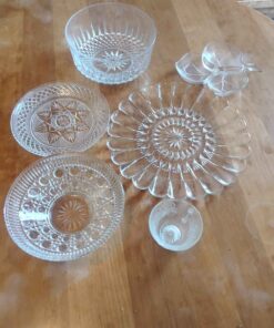 Clear dessert bowl and assorted cut glass wares