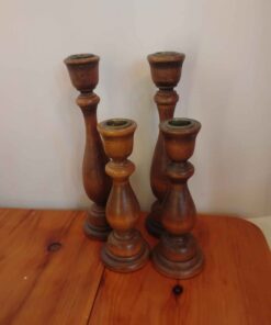 4 wooden candle holders