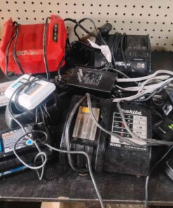 Assorted batteries and chargers