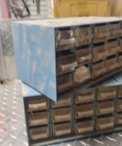Qty 2 blue part's storage cabinets with contents....15 drawers each