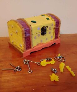 Yellow treasure chest with brain teasers