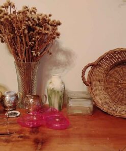Wooden basket dried flowers in vase and more