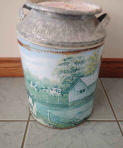 Cream can style metal tin with lid