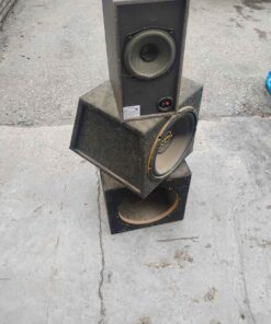 Assorted speakers / speaker boxes out of a woodshop