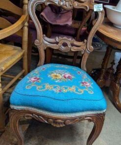 Victorian carved parlour chair with needlepoint seat