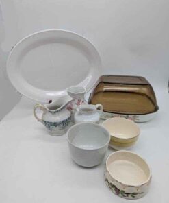Pyrex Easy Roast Casserole dish, Corning ware platter, creamers, etc