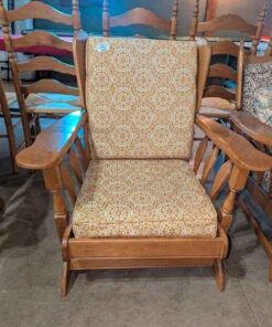 Mid Century Modern wide arm rocker with soft yellow pattern