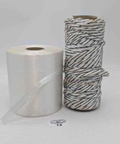 Black and white twine and coil of plastic strapping
