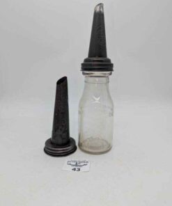 1920-30 Embossed McColl Frontenac Oil Co Ltd Red Indian Glass oil bottle and Master MFG spout