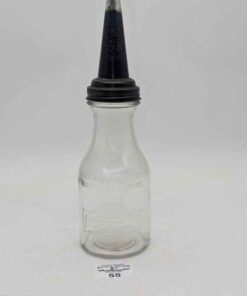 Huffman Mfg glass oil bottle with Master Mfg spout