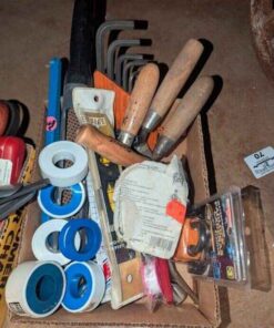 Teflon tape, hex keys, padlock, trowels, etc