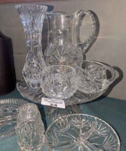 Pinwheel crystal sugar bowl, creamer, pitcher and vase, etc