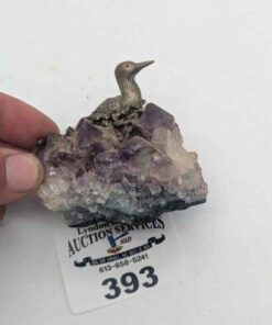 Amethyst Quartz cluster with pewter miniature loon statue