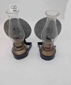 Pair of oil lamps with wall bracket reflectors