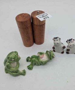 Cow, Frog and wooden salt and pepper shakers