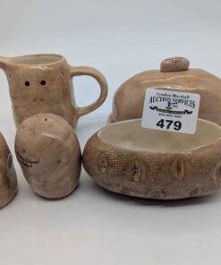 Ceramic Potato butter dish, cream and sugar, salt and pepper set