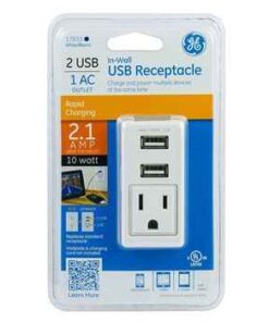 GE DUAL PORT USB & SINGLE AC POWER OUTLETS GE Dual Port USB 2.1A 10W Charging In-Wall Receptacle Single Power Outlet
