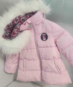 Pink hooded winter jacket with fur