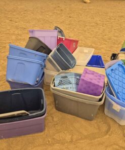 30 plus storage containers, some with, some without lids and varying condition
