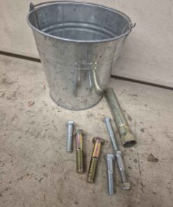 Small metal bucket spark plug socket and hardware