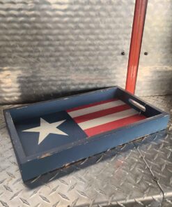 Square American themed wood serving tray