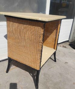 Antique wicker and wood 2 tier stand