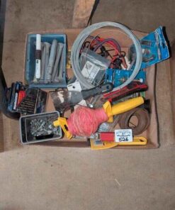 Hardware, wire, bungees, string roll, drill bits, etc