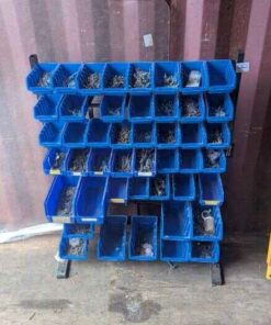 Bin stand/hardware organizer plus contents