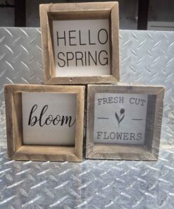 Qty 4 wood garden themed square decor
