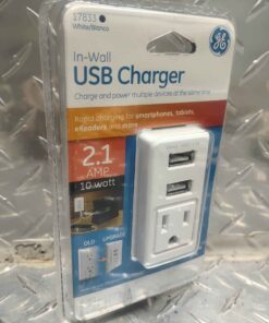 GE DUAL PORT USB & SINGLE AC POWER OUTLETS GE Dual Port USB 2.1A 10W Charging In-Wall Receptacle Single Power Outlet
