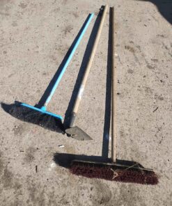 Barn broom, garage broom and garden hoe