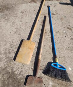 Broom ice chipper and wooden paddle