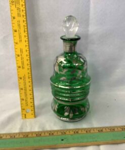 Green Glass Decanter with Silver Overlay
