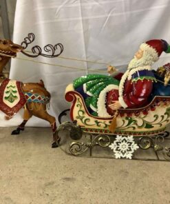 Embossed Metal Santa, Sleigh and Reindeer