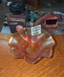 Ruffle edged carnival glass candy bowl