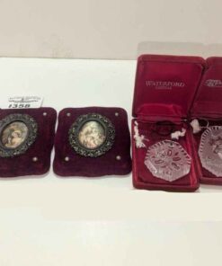 Waterford crystal ornaments and vintage framed art pieces