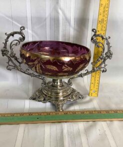 Antique Amethyst Bowl and Metal Centrepiece