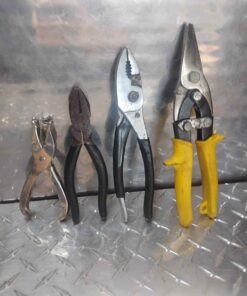 Wiss tin snips and 3 more assorted pliers etc